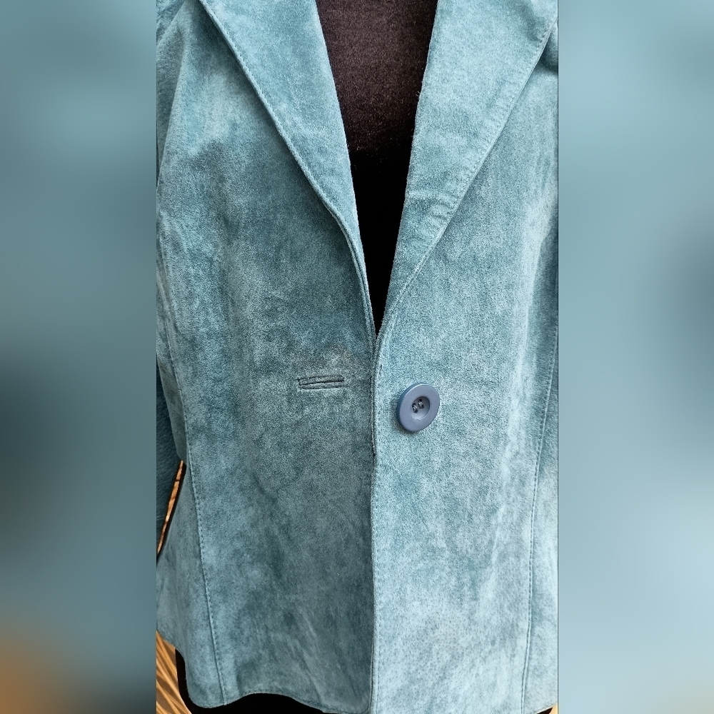 Vintage Metro Style Teal Suede Leather Women's Jacket_10 - Picture 2 of 5
